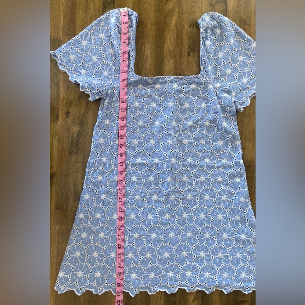 Zara Light Blue Eyelet Mini Dress - Picture 6 of 9